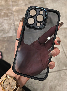 轩晴适用于iphone16pro手机壳软边硬背板透黑色抗黄苹果14proMax简约15高级14新款13全包防摔12保护套男女