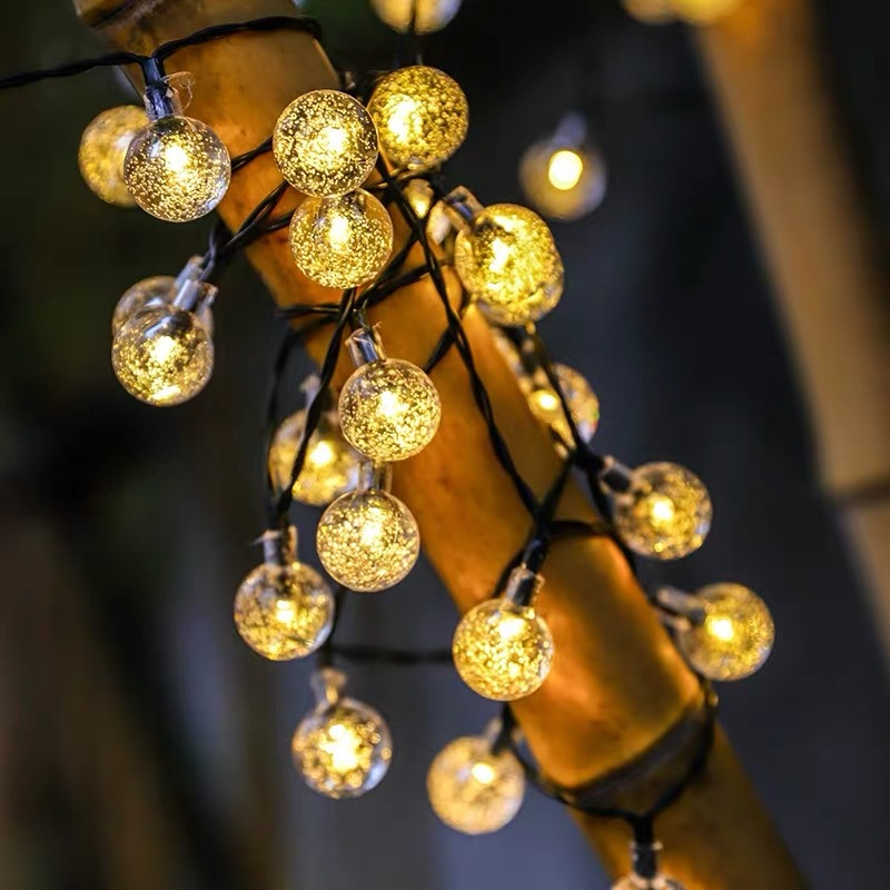 LED太阳能装饰灯串户外防水露营庭院氛围LED气泡球樱花蜜蜂彩灯串