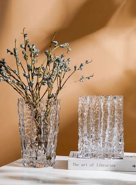 创意加厚玻璃透明冰川龙骨样板间立体浮雕花瓶花器极系列装饰