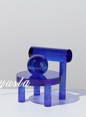 极简现代欧式轻奢蓝色水晶凳摆件样板房客厅样板间餐厅桌面装饰品