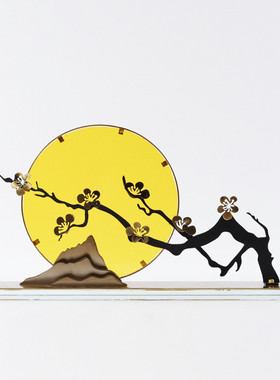 新中式玄关摆件禅意亚克力梅花日出摆设样板房酒店餐边桌柜装饰品