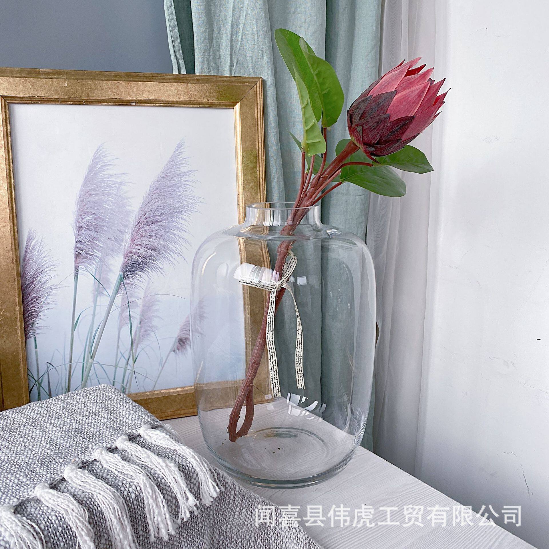 特大号马醉木水培透明玻璃花瓶落地绿植鲜切枝花器客厅装饰摆件