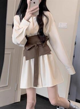 长袖衬衫裙子2025新款女装春秋季法式气质显瘦小个子冬季连衣裙子