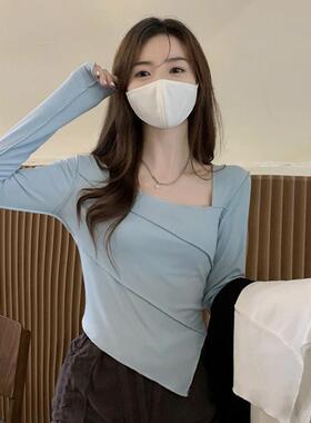 打底衫女式秋冬2025新款辣妹修身不规则上衣潮ins少女方领T恤长袖