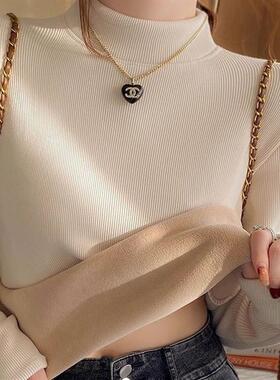 加绒加厚小立领打底衫女秋冬季洋气内搭2025新款加绒加厚长袖上衣