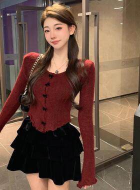 圣诞红色针织衫女秋冬季2025新款爆款毛衣内搭打底衫别致绝美上衣