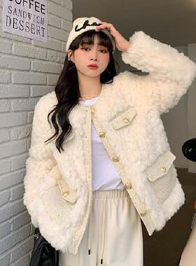 小香风外套女2025新款秋冬季加厚保暖名媛气质毛绒绒宽松毛毛上衣