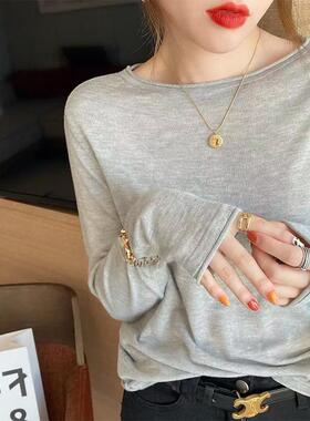 白色打底衫女春秋小香风内搭2025新款长袖圆领上衣秋冬毛衣针织衫