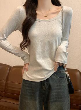 实拍纯棉螺纹1*1打底衫女2025秋季新款薄修身纯色圆领长袖t恤上衣