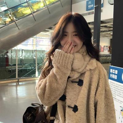 韩系翻领甜美温柔奶fufu羊羔毛外套女皮毛一体毛绒绒大衣秋冬加厚