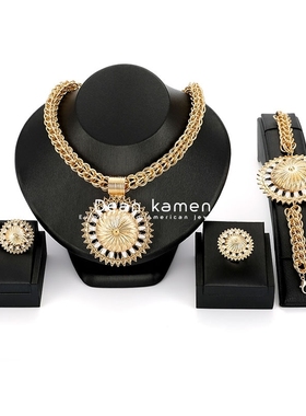 Sunflower alloy diamond necklace earrings bracelet 4sets项链