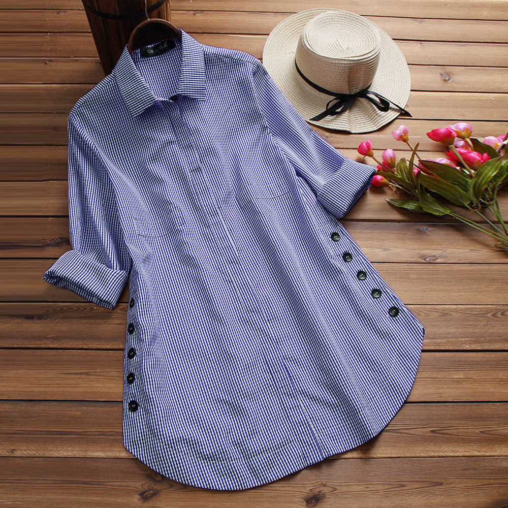 Side Button Long Ladies Plaid Shirt 侧排扣中长款女士格子衬衫