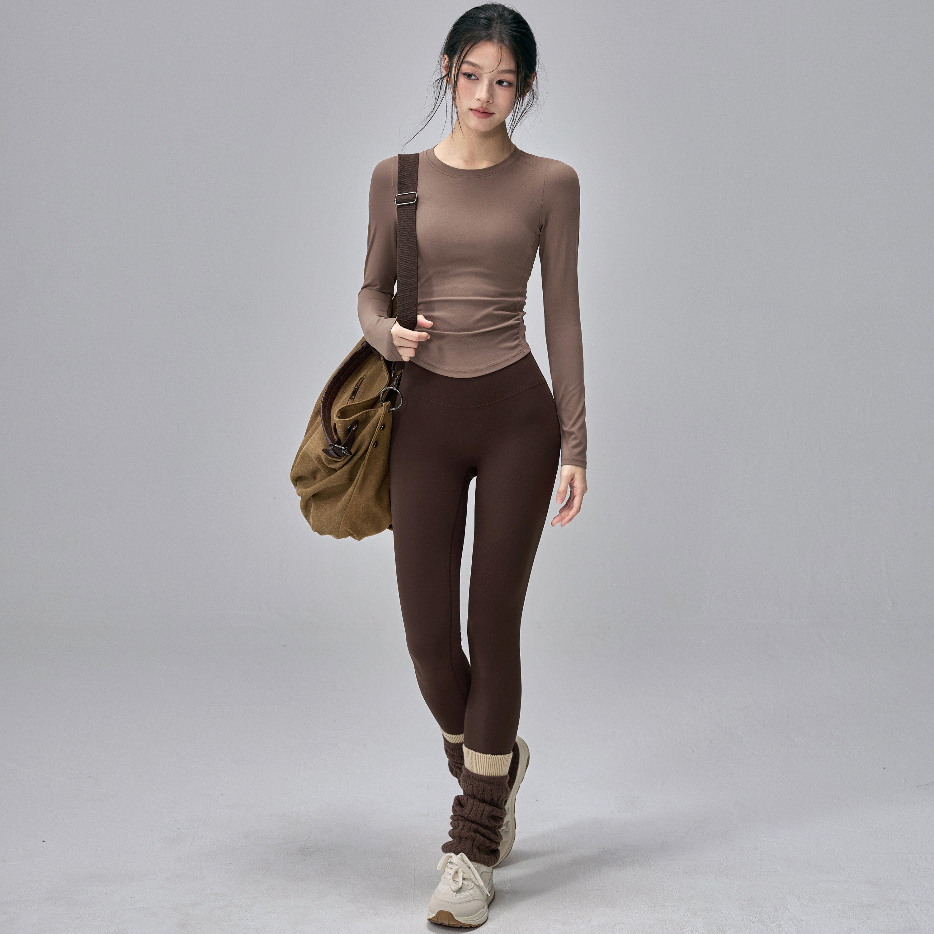 LULU VURU瑜伽服套装带胸垫长袖女紧身长裤普拉提运动健身两件套