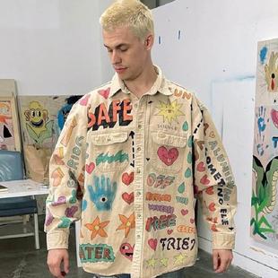 TUFF CROWD button collar printing jacket手绘涂鸦衬衫夹克