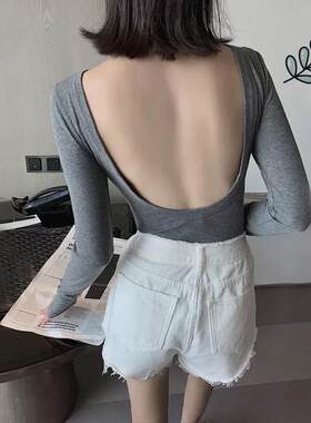 晒背上衣夏季三伏天晒太阳专用晒后背露背装女内搭紧身长袖T恤衫