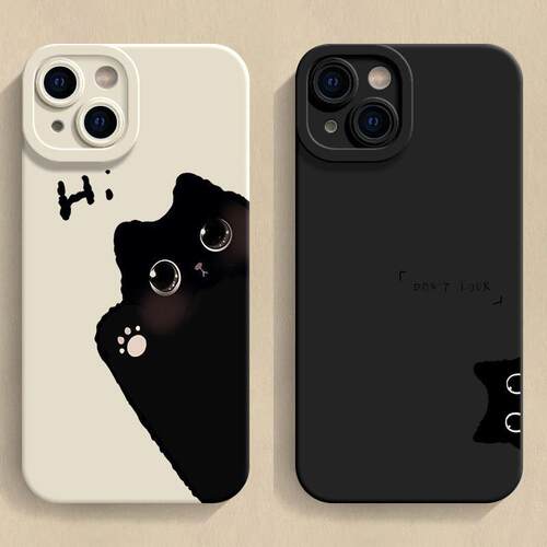 小尹挥手黑猫适用苹果16promax/17/iPhone12/14/15plus手机壳VIVOiQOONeo9手机壳iQOO12/8/7/6/5软Z5X/z7/z8x