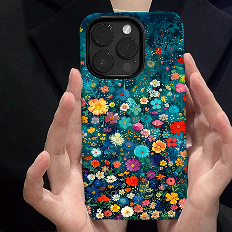 小尹蓝底碎花适用iphone15promax苹果14新款13全包mini防摔xr创意可爱简约小众二合一12菲林8plus11手机壳软