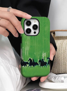 小尹绿色马到成功Phone15promax苹果13小米14华为mate60nova12适用p50e荣耀90vivoX100菲林手机软壳opporeno