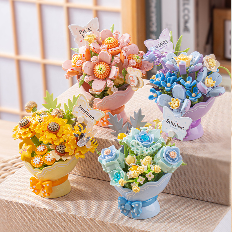 俐智Loz积木花束永生花小