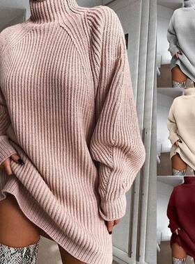 2022Autumn winte loose Sweater fashion turtleneck Knit dress