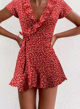 Summer Womens Floal A-Line Dress Sweet Elegant Floral Ruff