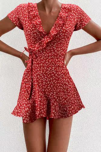 Summer Womens Floal A-Line Dress Sweet Elegant Floral Ruff
