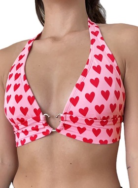 Heart Print Cute Bustier Crop Top Women Lace Up Bralette