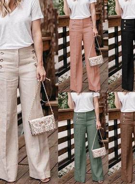 Plus Size 3XL Summer Linen Women Wide Legs Pants Trousers