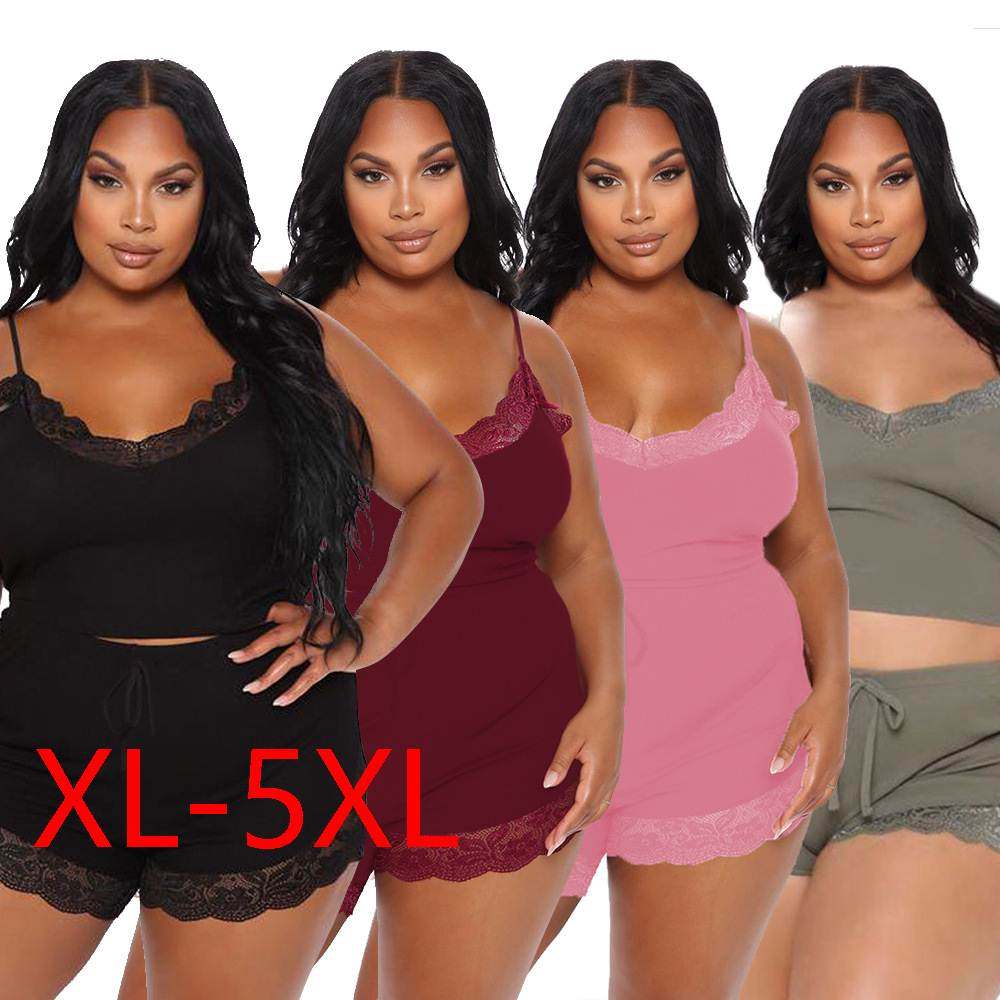 Summer fat women plus size pajamas top shorts two-piece sets