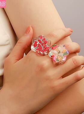 ins style new girl transparent Flower Acrylic resin ring戒指