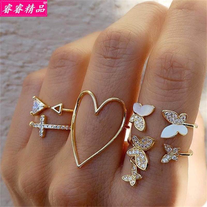 retro Gift women's joint ring Cross heart butterfly ring