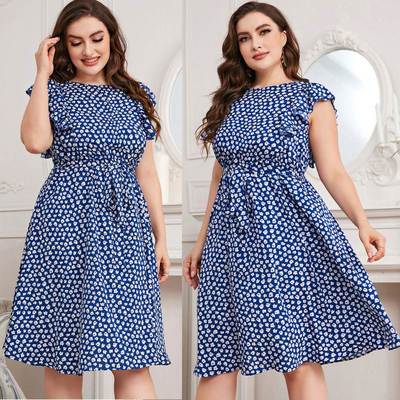 plus size women summer short dresses 大码女士印花大摆连衣裙