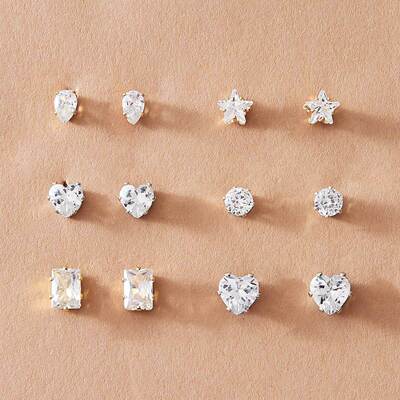 Peach geometric zircon Stud earrings 6 pairs 气质锆石耳环钉