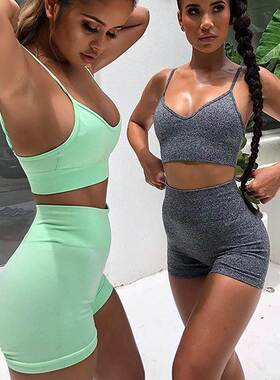 Women Yoga Bra Shorts seamless Workout set瑜伽服套装吊带短裤