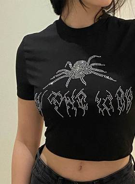 Women Goth Graphic T Shirt Women Y2k Style Crop Top O-neck