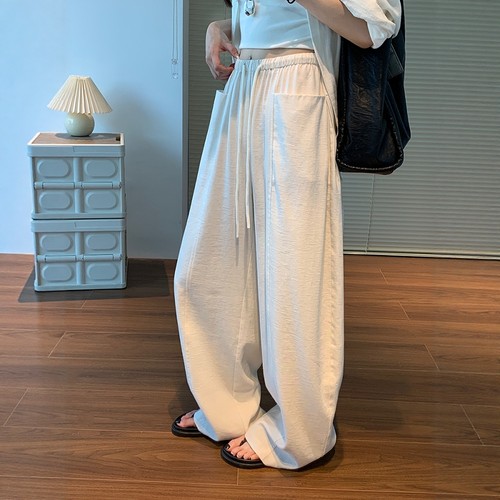 白色弯刀裤女凉感天丝亚麻阔腿裤