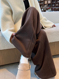 棕咖色阔腿裤女秋冬新款高腰显瘦直筒加厚裤子老钱风宽松弯镰刀裤