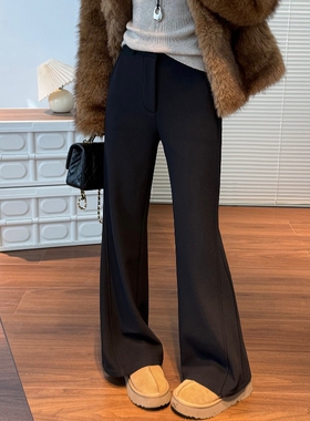 黑色加绒喇叭裤女2025年秋冬高腰显瘦弹力休闲西装裤小个子微喇裤