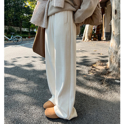 羊毛阔腿裤女春秋冬加绒直筒长裤