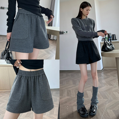 秋冬毛呢短裤高腰百搭醋酸阔腿裤