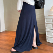 夏季 后开叉鱼尾半身裙氛围感纸片人拖地裙垂坠感慵懒A字裙子 长款