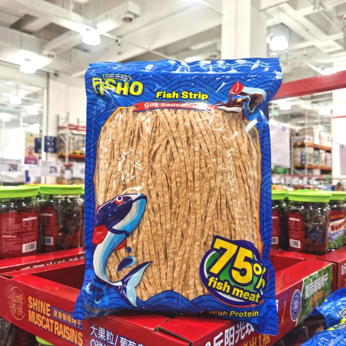 会员代购泰国进口FISHO酱油风味鱼丝零食低脂咸甜咸香有嚼劲600g