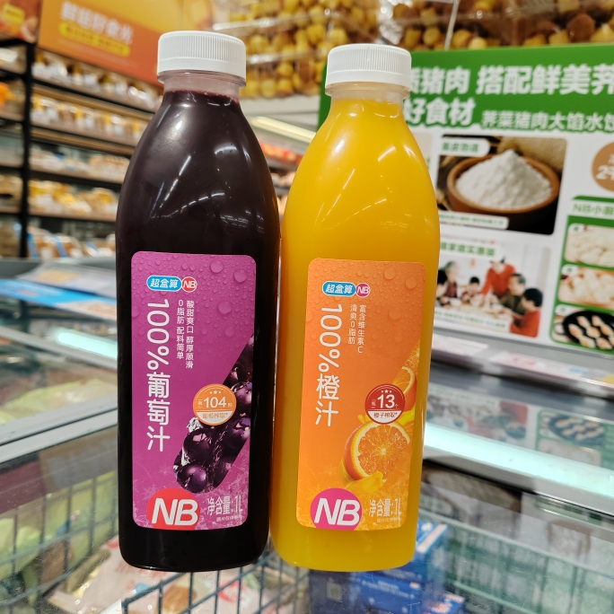 盒马NB100%橙汁100%葡萄汁1L瓶
