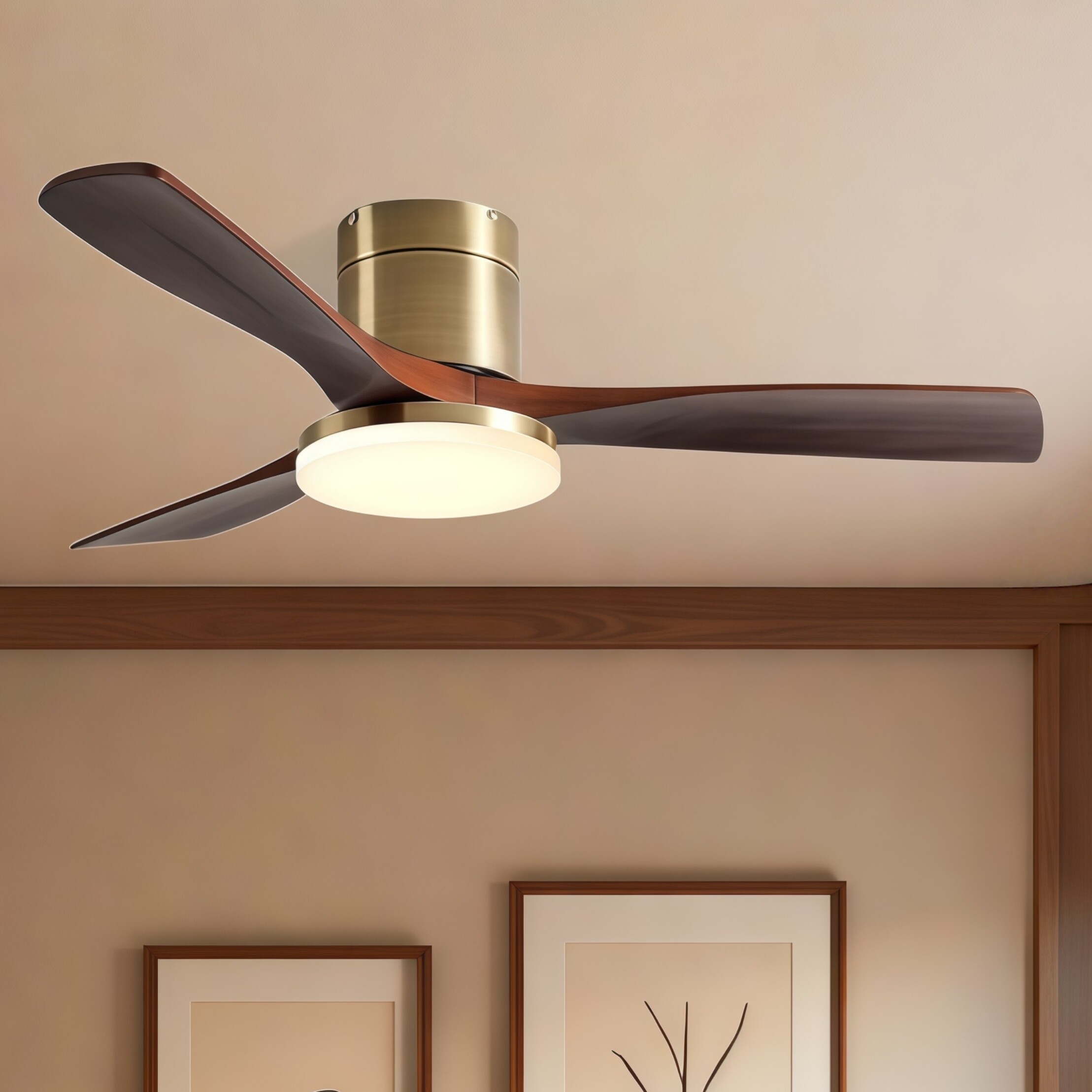 吸顶风扇灯吊扇灯客厅卧室书房餐厅灯实木新中式中古胡桃木色灯具