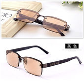 高清水晶老花镜男女款 茶色老光眼镜舒适老化 带度数石头镜耐磨时尚