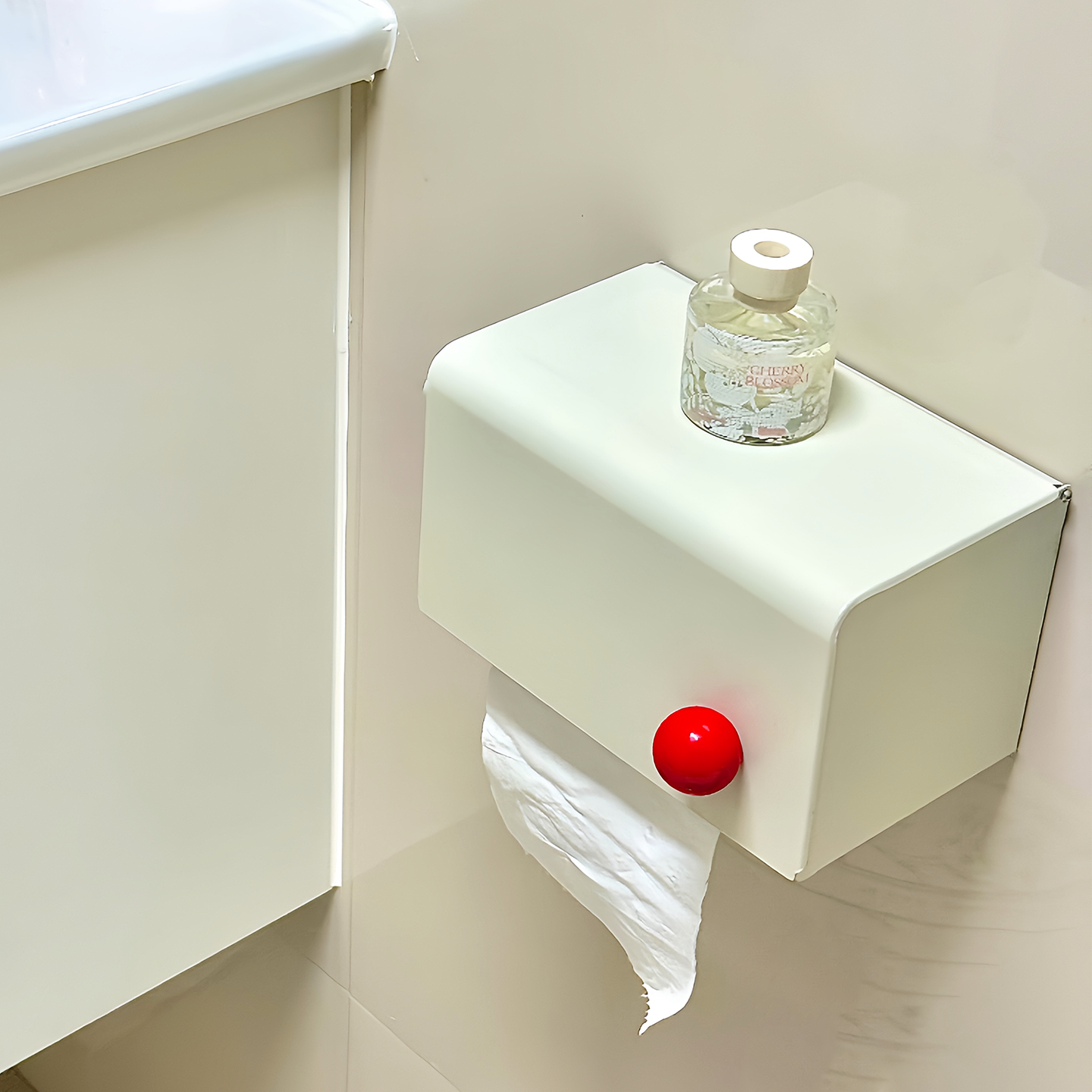 卫生间纸巾收纳盒厕所马桶旁侧卷抽纸盒防水家用壁挂免打孔奶油风