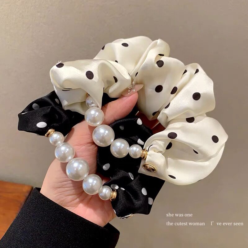 【福利秒杀】拍一发二温柔气质波点缎面珍珠大肠发圈发绳头绳发饰