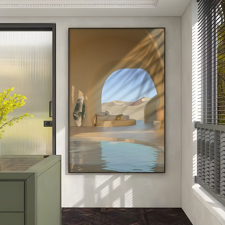 暖色延伸感客厅装饰画简约现代大幅高级挂画玄关壁画客厅装饰画