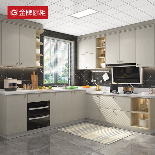 金牌厨柜厨房整体橱柜定制石英石台面开放式家用厨房柜装修定做