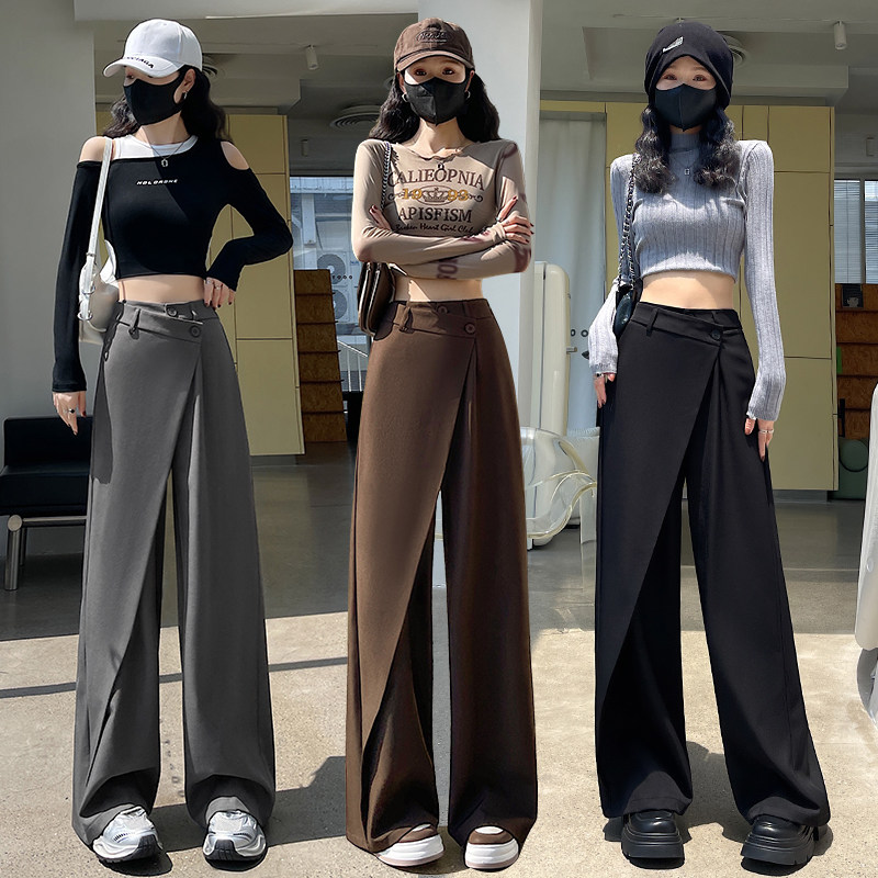 不规则拼接直筒阔腿裤女2024秋季新款炸街垂感西装裤设计感长裤子